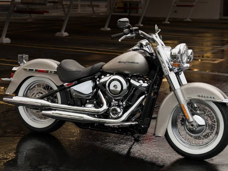 Taupe Harley® Softail® Deluxe motorcycle in parking lot